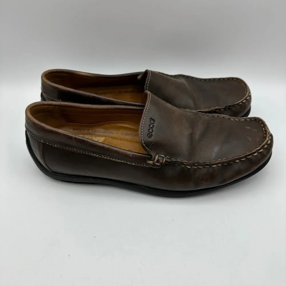 ECCO Brown Leather Comfort Driving Loafers Slip On Casual Shoes Size 41 US 7/7.5